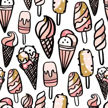 Vector ice cream texture. Colorful hand drawn vector ice cream seamless pat.. Stock Illustration