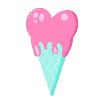 Vector ice cream in wafer cone with pink heart Stock Illustration