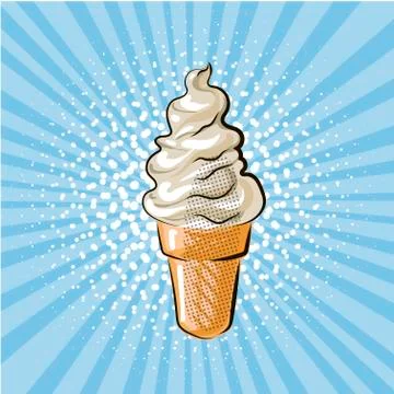 Vector ice cream white cream pop art comic retro style vector illustration Stock Illustration