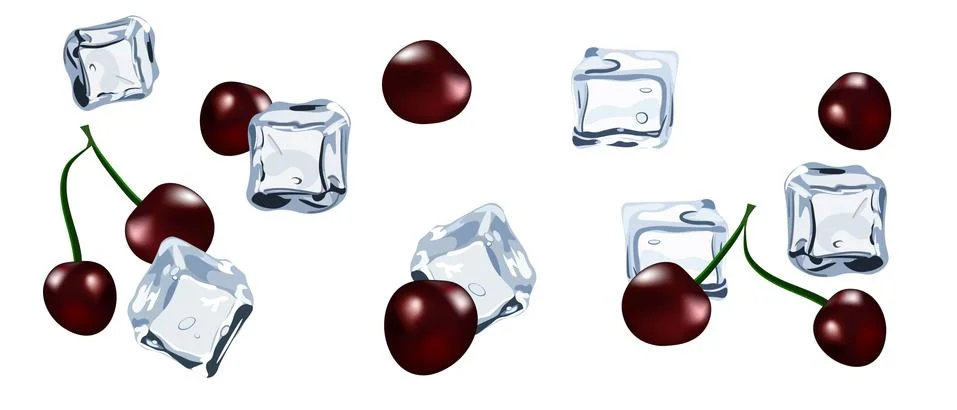 Vector Ice cube with berry cherry isolated Stock Illustration