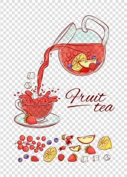 Vector ice tea drink constructor fruits and berries brew process. Make and pour Stock Illustration