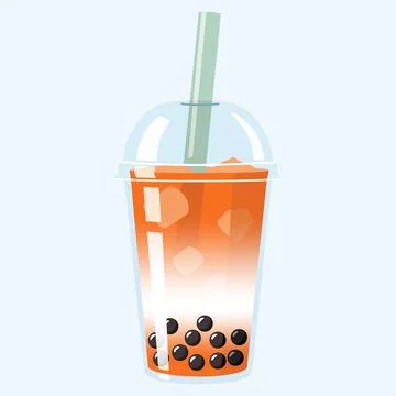 Vector of iced bubble boba thai tea with tapioca pearls is topped with a cl.. 스톡 일러스트