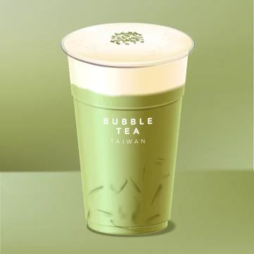 Vector Iced Taiwanese Bubble Tea, Green Tea, Matcha with Cheese or Milk Cap Stock Illustration