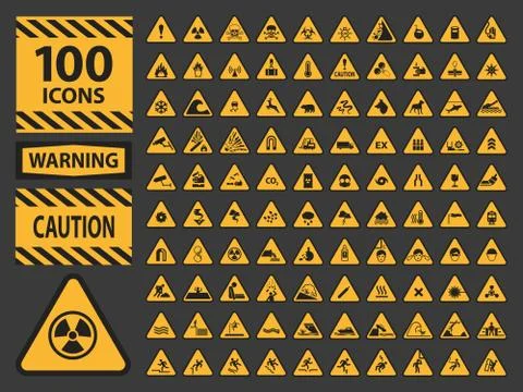 Vector icn set triangle yellow warning caution hazard signs Stock Illustration