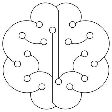 Vector icon of an abstract brain with circuit connections Stock Illustration