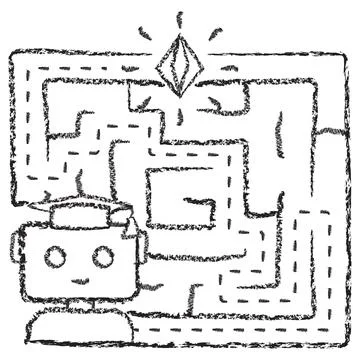 Vector icon of AI reinforcement learning and robotic navigation Stock Illustration