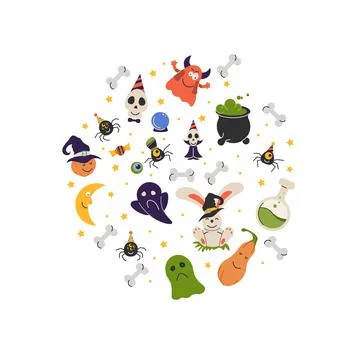 Vector icon and element collection for Helloween greeting card and poster, pa Stock Illustration