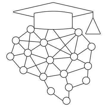 Vector icon of an artificial intelligence brain with a graduation cap Stock Illustration
