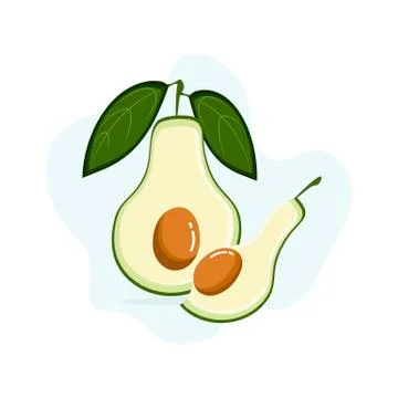 Vector icon of avocado and cut avocado half. Flat illustration. Simple design Stock Illustration