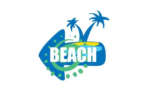 Vector icon for the beach with the image of a palm tree and the sea Stock Illustration