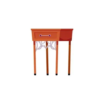 A vector icon with a bedside table with long wooden legs and a silver handle. Illustration