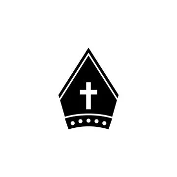 Vector icon of a bishop's mitre with a cross symbol, representing religious l Stock Illustration