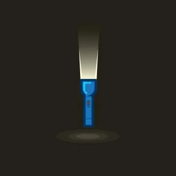 Vector icon blue hand lantern with beam light in dark Stock Illustration