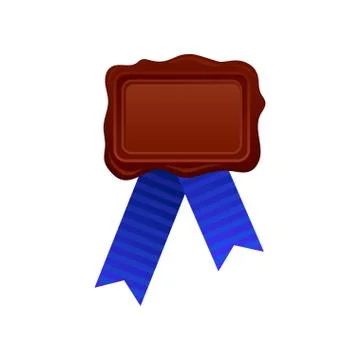 Vector icon of brown rectangular wax seal stamp with bright blue ribbon イラスト素材