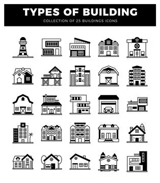 Vector icon building types in black and white Ilustración de archivo