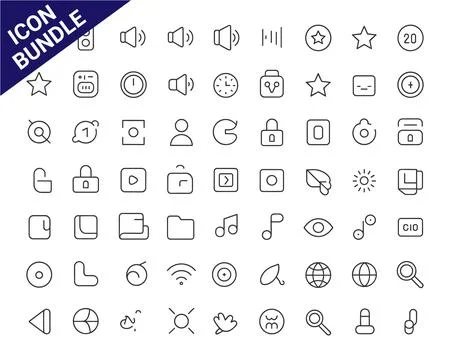 Vector Icon Bundle for Digital Interface, Security, and Media Controls 스톡 일러스트