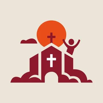 Vector Icon Of Church With Title Small Multicolored Icons vector logo design Illustrazione stock
