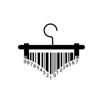 Vector icon of a clothes hanger with a barcode for retail and shopping Ilustración de archivo