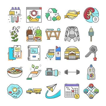 Vector icon collection illustrating various modern concepts 스톡 일러스트