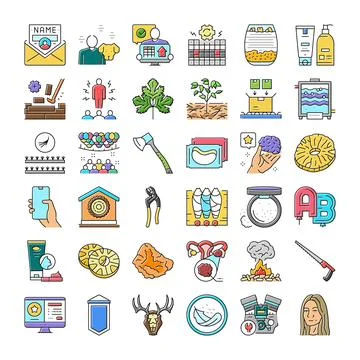 Vector icon collection representing diverse business and industry concepts Stock Illustration