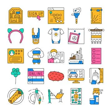 Vector icon collection representing various concepts and objects Stock Illustration
