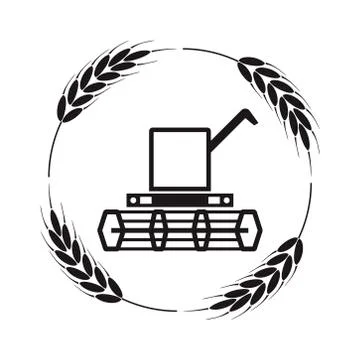 Vector icon of combine harvester and wheat ears Stock Illustration