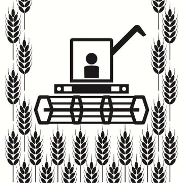 Vector icon of combine harvester and wheat ears Stock Illustration