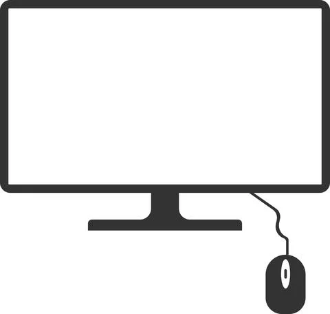 Vector icon of a computer monitor and a desktop computer mouse. Illustrazione stock