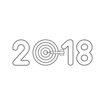 Vector icon concept of 2018 year with bulls eye and dart in the center. Stock Illustration
