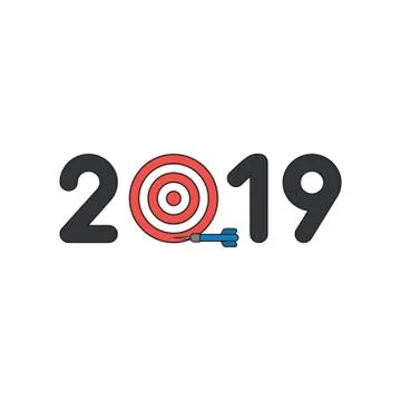 Vector icon concept of 2019 with bulls eye and dart miss the target. Stock Illustration