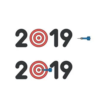 Vector icon concept of 2019 with bulls eye and dart in the center. Illustrazione stock