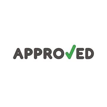 Vector icon concept of approved word with check mark. Illustrazione stock