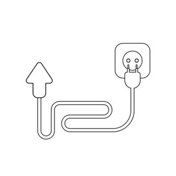 Vector icon concept of arrow with cable, plug and outlet. Stockillustratie