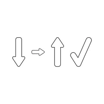 Vector icon concept of arrow down and up with check mark. Illustrazione stock
