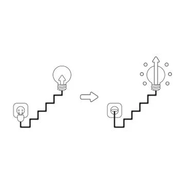 Vector icon concept of arrow in lightbulb plugged into outlet and light bulb  Stock Illustration
