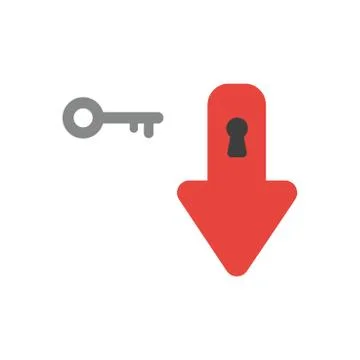 Vector icon concept of arrow moving down with keyhole and key Illustrazione stock