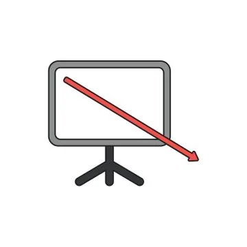 Vector icon concept of arrow moving down and out of presentation chart. Stock Illustration