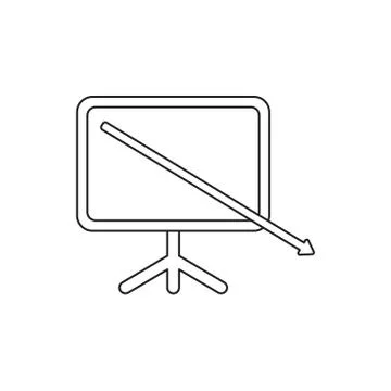 Vector icon concept of arrow moving down and out of presentation chart. Black Stock Illustration