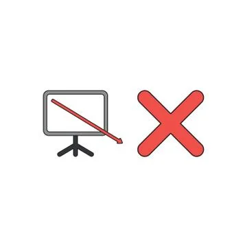 Vector icon concept of arrow moving down and going out of sales chart with x  Illustrazione stock