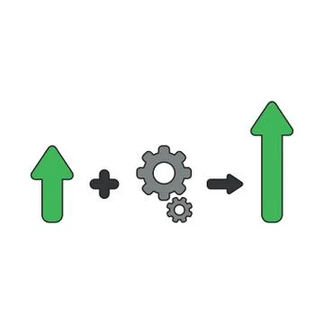 Vector icon concept of arrow plus gears and up. Stock Illustration