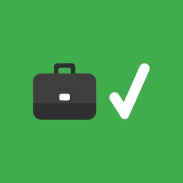 Vector icon concept of briefcase with check mark on green background Stock Illustration