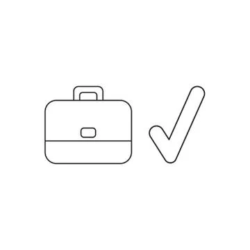 Vector icon concept of briefcase with check mark. Black outline. Stock Illustration