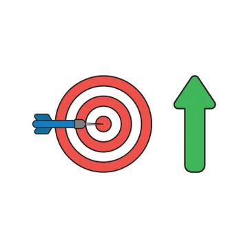 Vector icon concept of bulls eye and dart in the center with arrow up. Stock Illustration