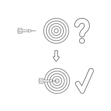Vector icon concept of bulls eye with question mark and dart in the center an Stock Illustration