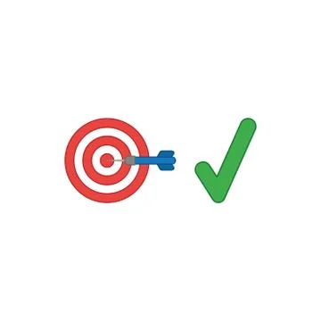 Vector icon concept of bulls eye with dart in the center with check mark symb Stock Illustration
