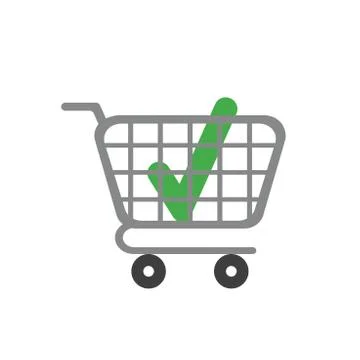 Vector icon concept of check mark inside shopping cart Stock Illustration