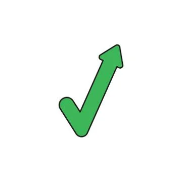 Vector icon concept of check mark with arrow pointing up. Black outlines and  Stock Illustration