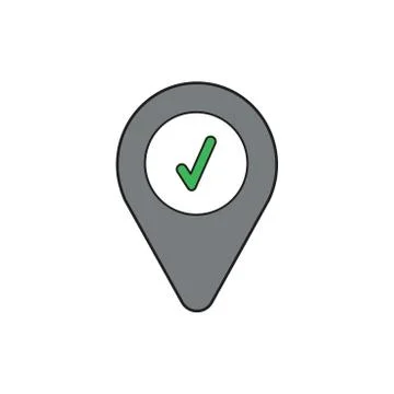 Vector icon concept of check mark inside map pointer. Illustrazione stock