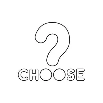 Vector icon concept of choose word with big question mark. Black outline. Ilustração Stock