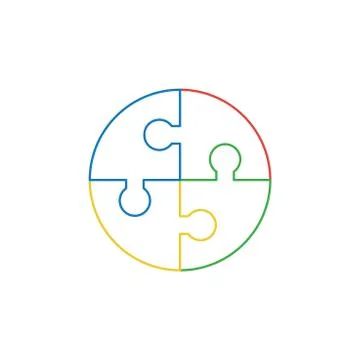 Vector icon concept of circle shape four puzzle pieces connected. Illustrazione stock